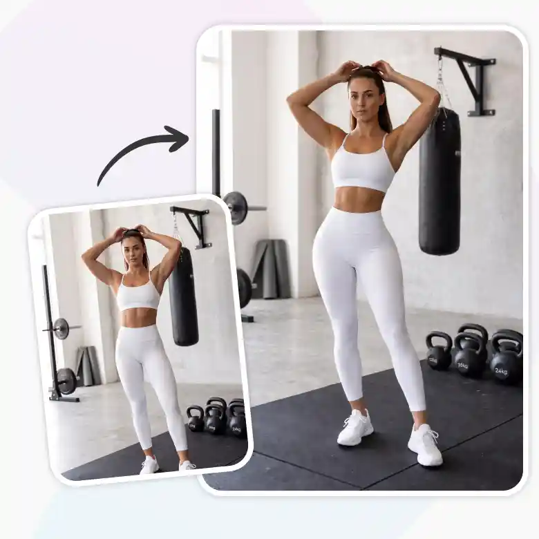 girl in white gym outfit using hourglass body AI to create a defined hourglass silhouette.